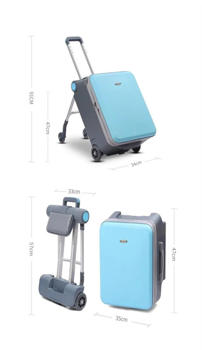 Mala de Viagem Infantil com Rodas Giratórias, Malas Grandes com Design de Assento Infantil, Bagagem de Mão Rígida de 20 Polegadas para Viagem