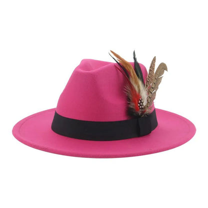 Chapéu Fedora Inverno Feminino Chapéus Masculinos Chapéu de Feltro Pena Luxo Moda Casual Decoração Casamento Homens Mulheres Fedora Chapeau Femme Touca