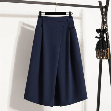 Summer Women Plus Size Skirt 2025 New High Waist Irregular Mid Long Skirt Woman Elastic Waist A Line Pleated Big Size Skirts