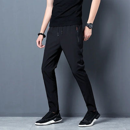 Calça Masculina Casual Stretch Slim Fit Elástico na Cintura Jogger Coreana Clássica Azul Preta Cinza Marca Masculina Calças Plus Size