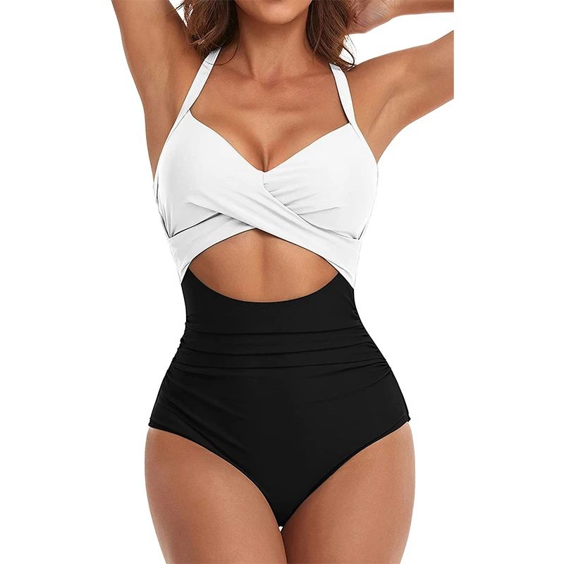 Sexy Hollow Cross Sling Swimwear Color Matching Backless Swimsuit One Piece Bikini Fashion Bathing Suits Swimming Suit For Women