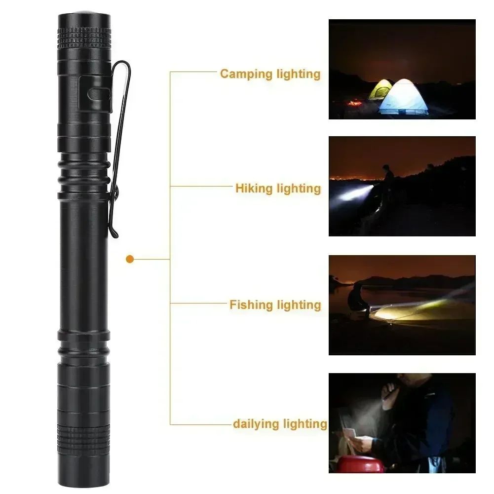 Portable Mini LED Pen Flashlight With Pen Clip Handheld Ultra Pocket Torch Use AAA Battery For Outdoor Camping Emergency Lamp