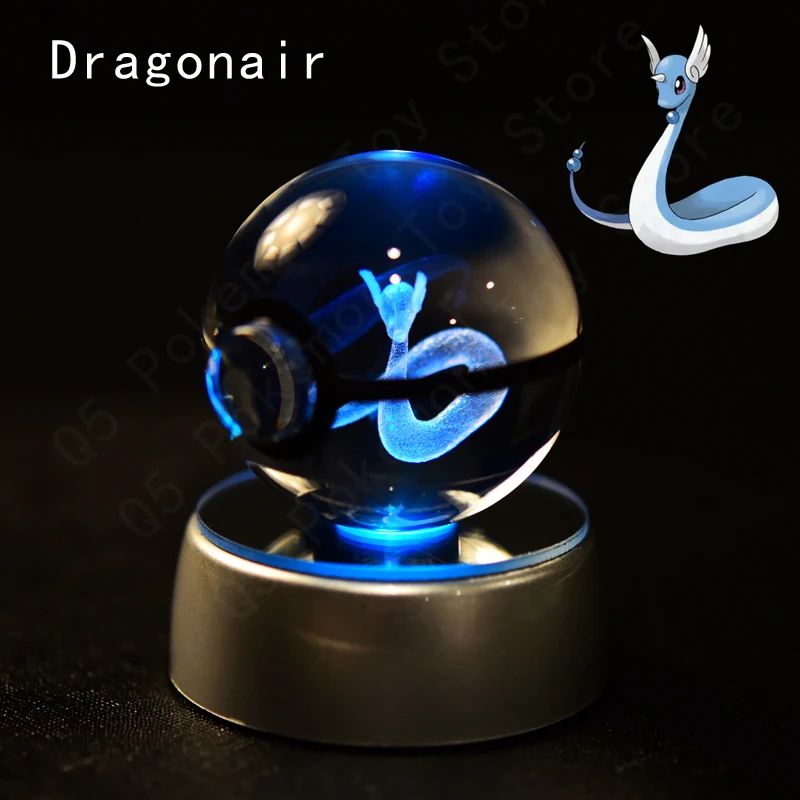 Esfera de Cristal 3D Pokémon 7CM 5CM Mewtwo Pikachu Gengar Bola de Cristal de Vidro Pokémon Pokebola Luminária Noturna LED com Base de Presente