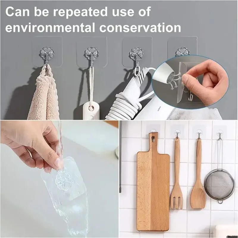 100PcsTransparent Self adhesive wall hooks Multi-Purpose Wall Hook Key Holder Towel Holder For Kitchen Bathroom Accessories