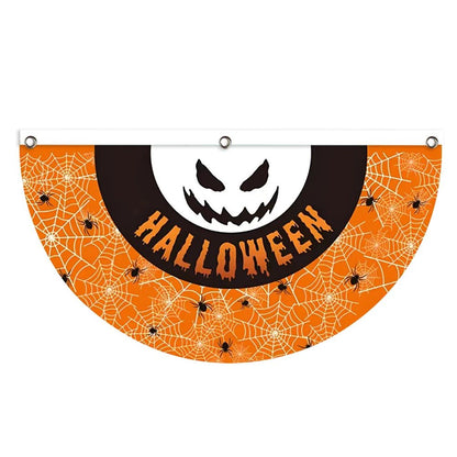 Halloween Fan Flag Spooky Halloween Bunting Flag Set for Outdoor Yard Decor Skull Ghost Pumpkin Banner for Porch Fence Kitchen