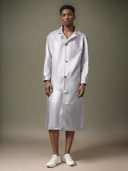 2024 New Men's Long Leather Jackets Goth Punk Button Trench Coat Solid Lapel Collar Long Pu Windbreaker Winter Leather Coats