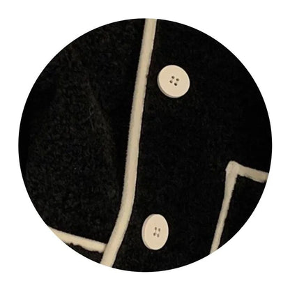 New Winter Loose Short Thickened Lamb Fur Jacket Simple Style Small Size Elegant Top Polyester Fiber Full Sleeve Coat