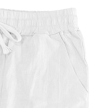 Calça Casual Masculina de Linho com Elástico na Cintura, Calça de Praia Leve com Cordão, Calça de Yoga de Verão Cor Sólida, Calça de Praia