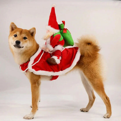 Fantasia de Natal Engraçada de Cachorro Papai Noel Montando em Cachorro de Estimação Gato Roupa de Feriado Roupas de Fantasia para o Halloween Natal