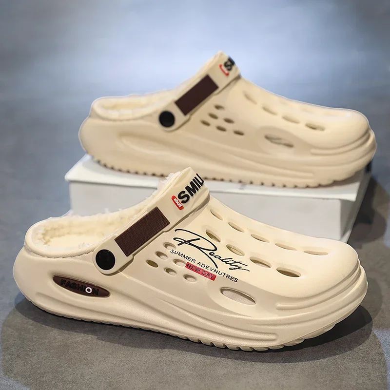 Men Cotton Slippers Winter Warm Furry Clogs Soft Indoor Bedroom Cotton Shoes EVA Fluff Slides Casual Comfortable Plush