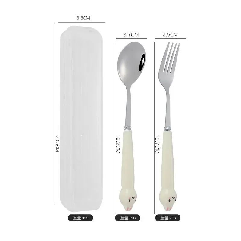Talheres Portáteis de Desenho Animado com Estojo Utensílios de Cozinha Reutilizáveis Talheres Incluem Garfo Colher para Crianças