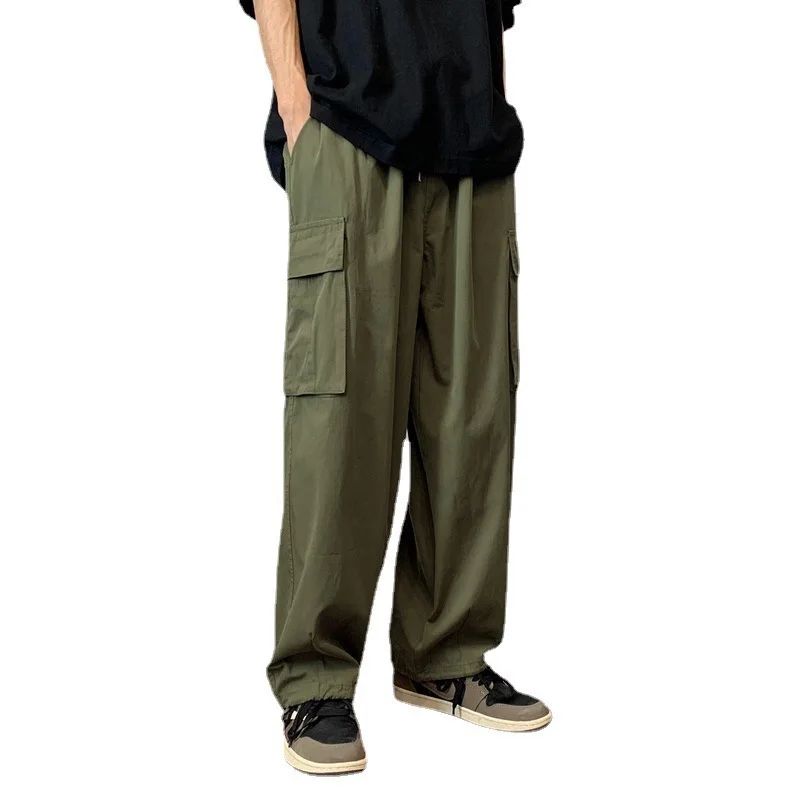 Military Green Amei Kao Men's Cargo Pants Summer Japanese Style Oversize Vintage Heavy Straight-leg Casual Pants