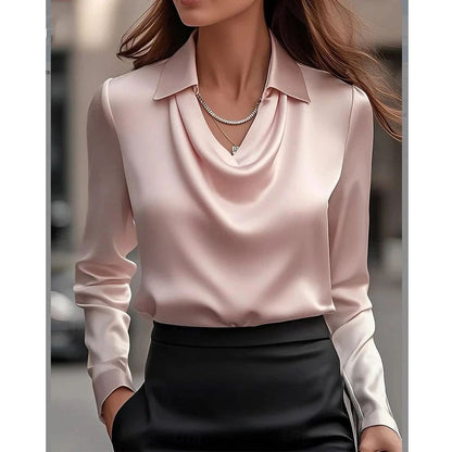 Women Fashion Solid Color Shirt Collar Blouse Tops 2025 Spring Autumn Casual Long Sleeve Office Shirt Elegant Top Female Blouses
