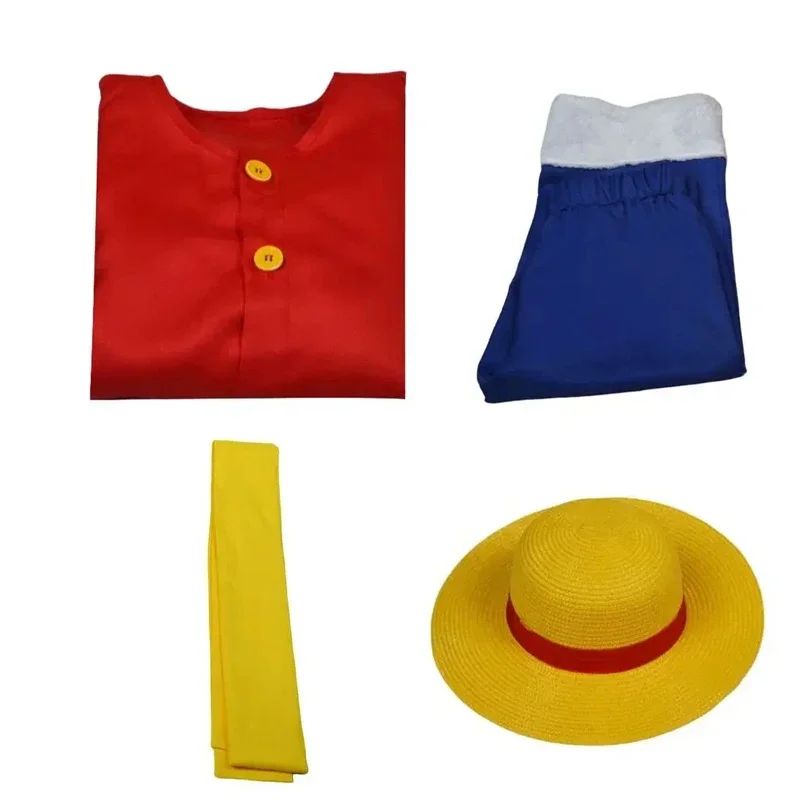 Anime Luffy Cosplay Costumes Monkey D Cosplay Suits Hats Halloween For Women Men Adult Cos Top Pants Gifts