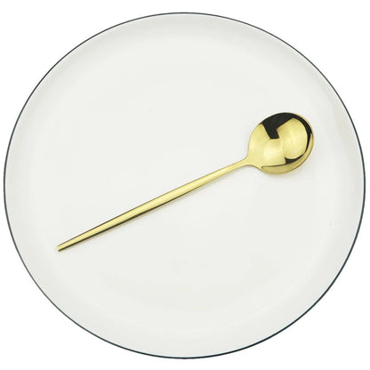 Conjunto de Talheres de Aço Inoxidável Western Dourado com 6 Peças de Colher de Concha, Colher de Jantar, Colher de Sopa, Talheres de Cozinha