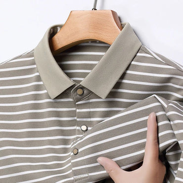 2024 Men's New Striped Cotton Business Casual Short Sleeved POLO Shirt Fashion Short Sleeved Comfortable and Breathable Top