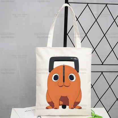 Chainsawman Kawaii Pochita Denji Shopping Bag Bolsas De Tela Shopper Chainsaw Man Anime Shopping Jute Bag Cotton Bag Jute Sacola