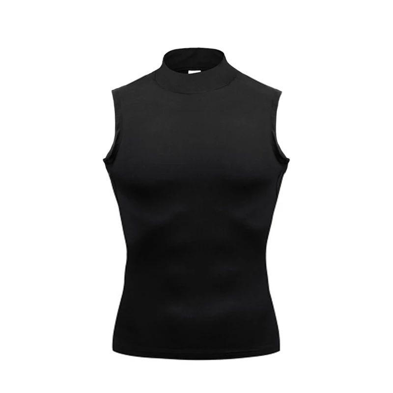 Training Exercise Sleeveless T-shirts Men Fitness Running Vests Turtleneck Elastic Quick Dry Compression Shirt Gym Tank Tops