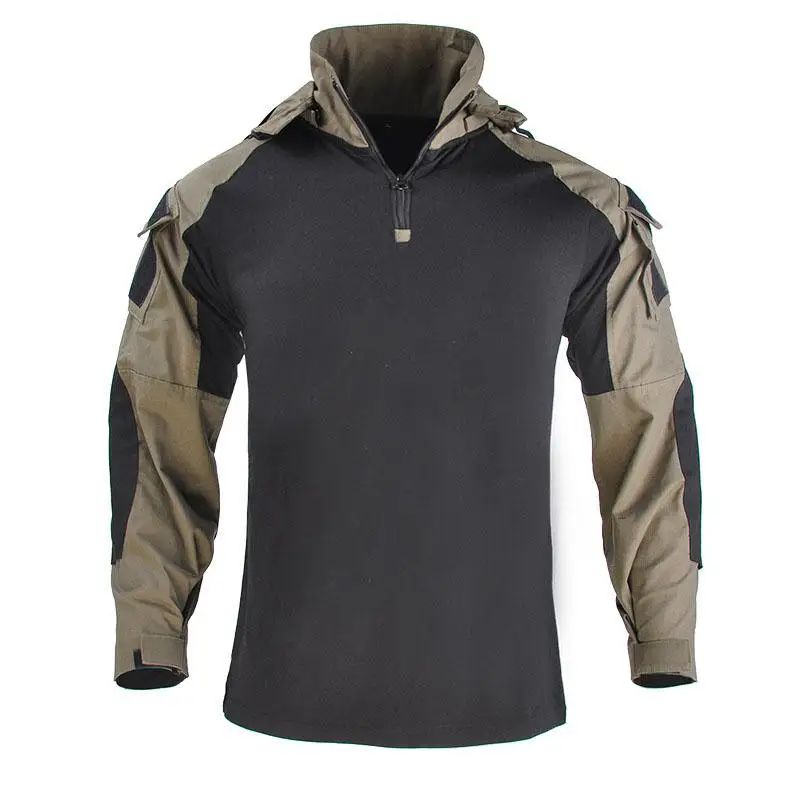 Men Outdoor Hooded Collar Shirt Tactics Hiking Combat T-Shirt Men Tactical Shirts Airsoft Paintball Camping Hunting Clothing