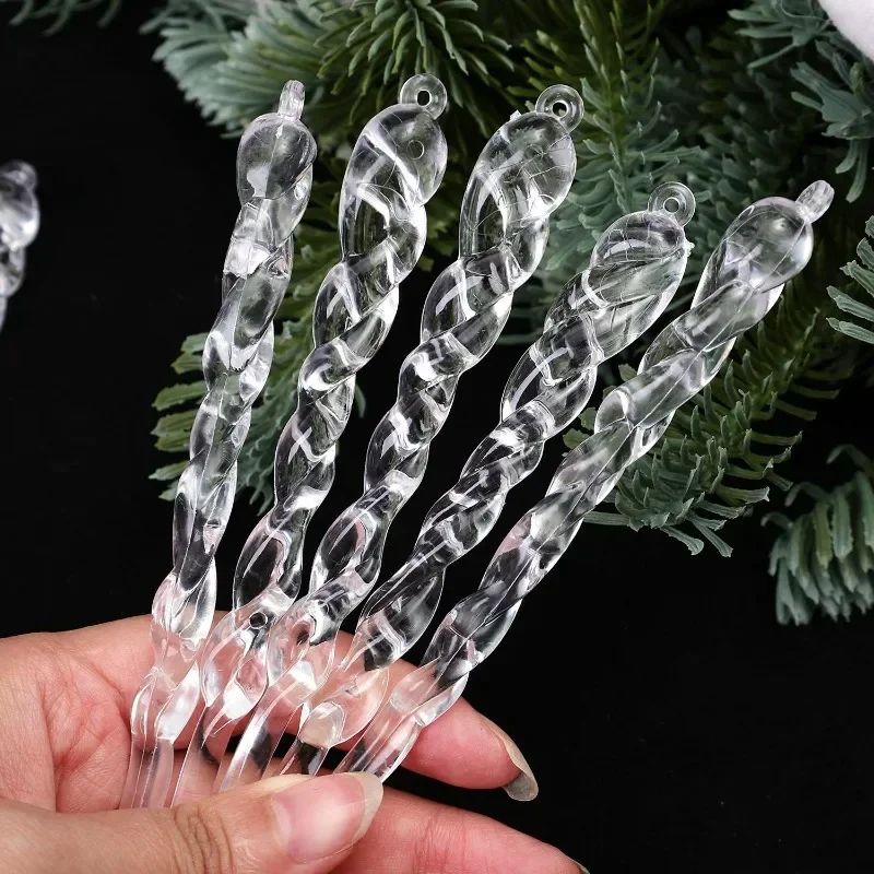 60/12PCS Clear Acrylic Icicle Christmas Ornaments Crystal Hanging Pendant Spiral Strip Icicle for Xmas Tree Wedding Party Decor