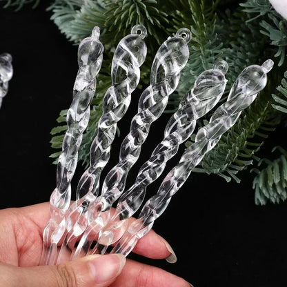 60/12PCS Clear Acrylic Icicle Christmas Ornaments Crystal Hanging Pendant Spiral Strip Icicle for Xmas Tree Wedding Party Decor