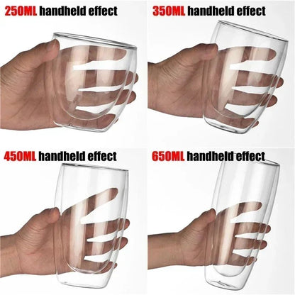 Caneca transparente de parede dupla 2-6 peças Copo de café e leite de vidro borossilicato alto resistente ao calor para casa e escritório