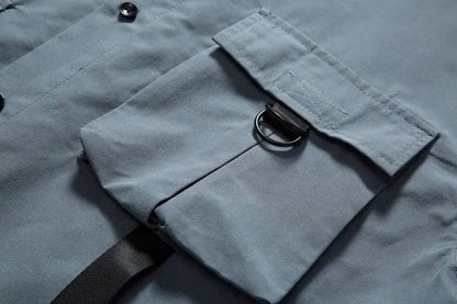 Stylish Y2k Men's Shirts Summer Korean Cargo Shirts for Men Black Multi-Pocket Hip Hop Men Clothing Punk Gothic Streetwear