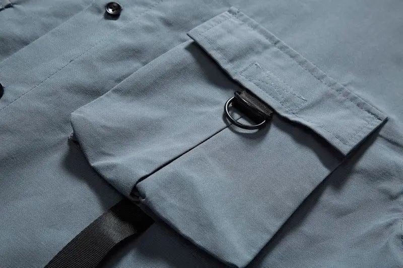 Stylish Y2k Men's Shirts Summer Korean Cargo Shirts for Men Black Multi-Pocket Hip Hop Men Clothing Punk Gothic Streetwear