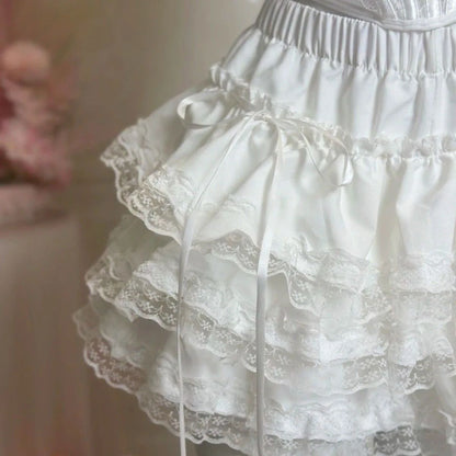 Sweet White High Waist Fluffy Ballet Mini Skirt for Small Figures Trendy Short Puffy Skirt Women's Fashion Half-length Skirts