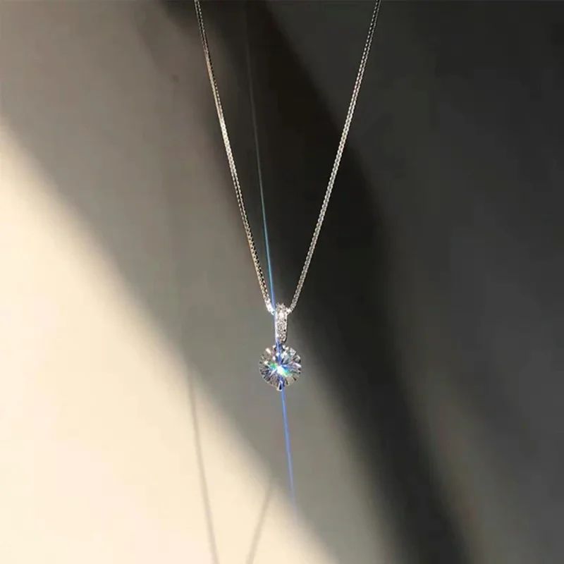Colar de Prata Esterlina 925 com Zircônia Redonda Estilo Minimalista Charm Choker Pingente Presente de Festa para Joias Finas Femininas