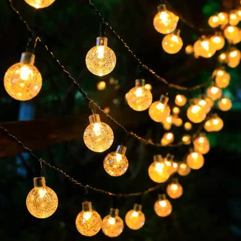 Solar Crystal Globe LED String Lights 60 LED 8 Lighting Modes IP65 Fairy Light Christmas Garland For Garden Party Decor 1pc/2pcs