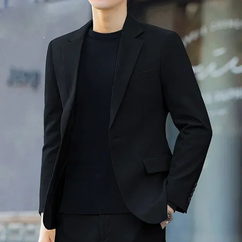 S-6XL Men's Business Casual Suit Korean Style Trendy Slim Fit 2 Piece Set Solid Color ?Blazer+ Pants )Groom Wedding Dress Party