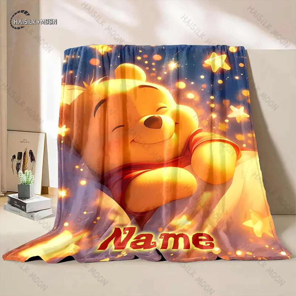 1PC Custom Name Winnie The Pooh Printed Blanket, All-Season Multi-Use for Nap, Camping, Travel, Car ,sofa Machine Washable