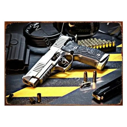 GUNHERO Pistol Metal Wall Signs - Bold Military Style - Perfect Decor for Man Caves, Homes, Bars & Garden Spaces