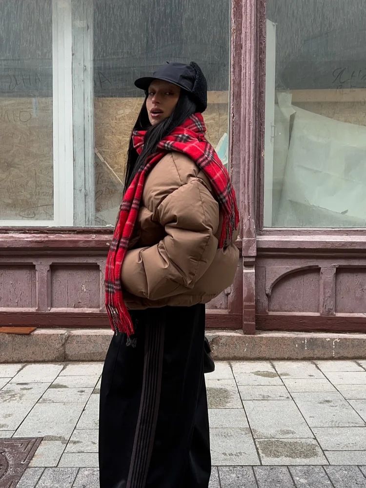 Detachable Hooded Padded Jackets Women's Loose Full Sleeves Zipper Pockets Stand Collar Coats 2025 Autumn Winter Female Outwear