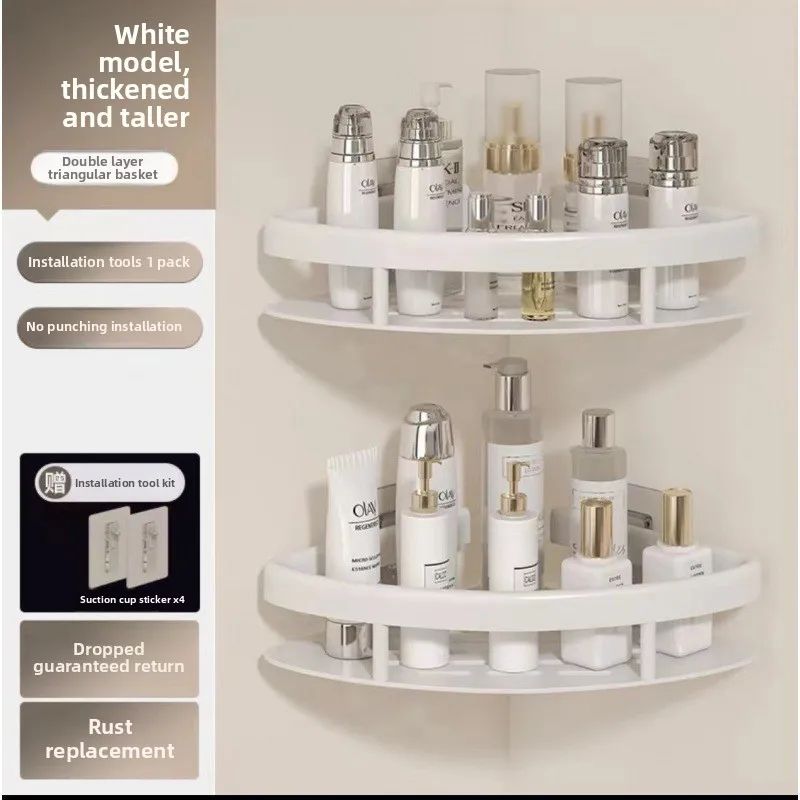 Non Perforated White Triangular Bathroom Shelves Storage Rack Toilet Corner Shower Storage Rack Bathroom Corner Rack Accessories