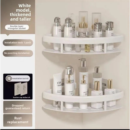Non Perforated White Triangular Bathroom Shelves Storage Rack Toilet Corner Shower Storage Rack Bathroom Corner Rack Accessories