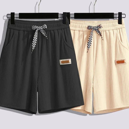 Ice silk shorts, women's summer thin slim, loose high-waisted straight mid pants, casual wide-leg pants, cropped pants