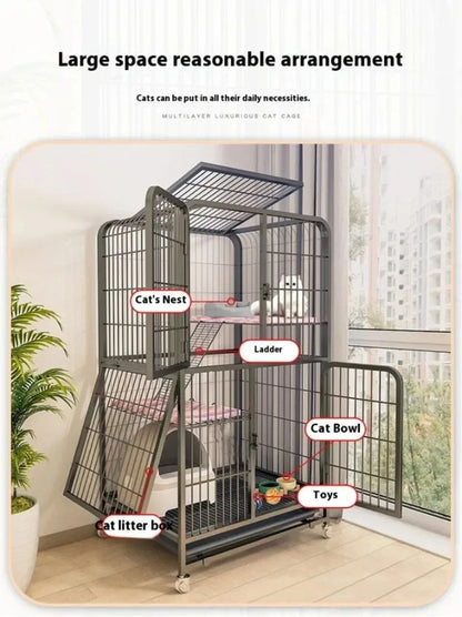 Villa para Gatos de Dois Andares Interna Extra Grande Espaço Livre Gaiola para Pets Casa de Escalada para Gatinhos Villas para Gatos Castelo para Gatos com Banheiro Integrado