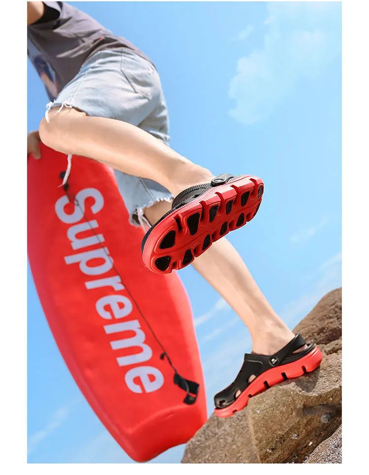 2024 Summer Plus Size Hollow Out Sandals Men's Breathable Slippers Trendy Thick Base Slip-On Beach Shoes Men's Footwear