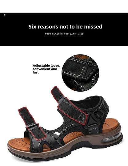 Fashion Men's Sandals Summer Soft Beach Flip Flop Comfortable Genuine Leather Sandals Outdoor Men Roman Sandals Size 46