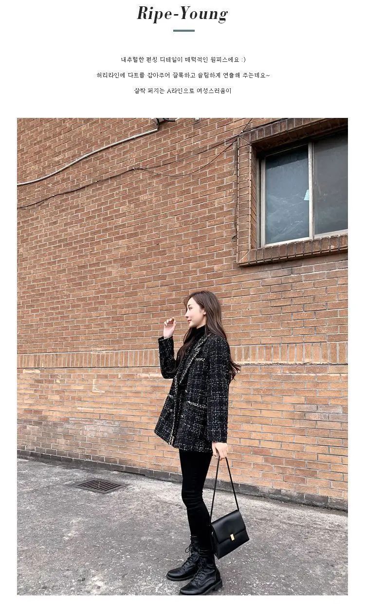 Thickened Cotton Tweed Coat for Women Spring Loose Plaid Outerwear Cozy Style Large Size Patchwork Small Suiting