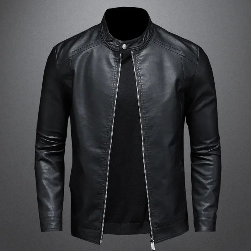 Leather Men's Jacket Spring and Autumn Casual Motorcycle Armored Jacket Black Motorcycle PU Leather Jacket Men's Clothing M-5XL