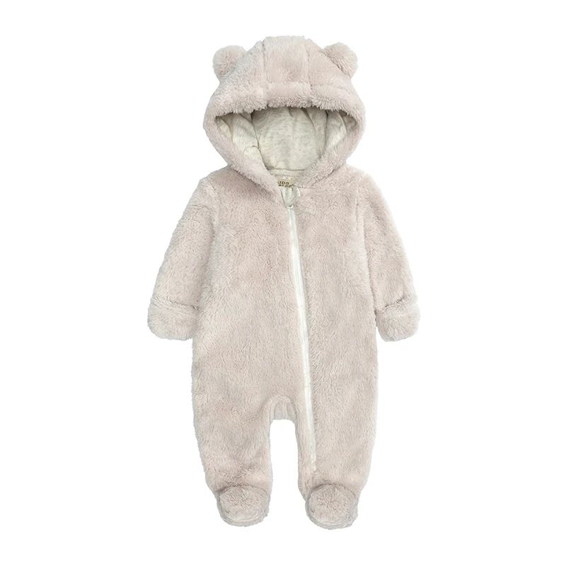 0-24M Baby Rompers Infant Clothes Winter Newborn Baby Boy Girl Zipper Bodysuit Bear Fleece Hooded Pyjamas