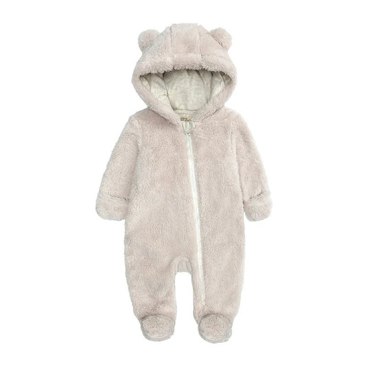 0-24M Baby Rompers Infant Clothes Winter Newborn Baby Boy Girl Zipper Bodysuit Bear Fleece Hooded Pyjamas