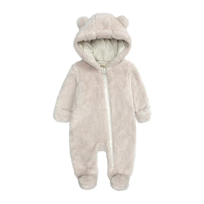 0-24M Baby Rompers Infant Clothes Winter Newborn Baby Boy Girl Zipper Bodysuit Bear Fleece Hooded Pyjamas