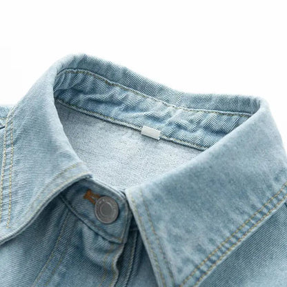 Retro Washed Loose Long Sleeve Women's Denim Shirt Vintage Workwear Style Button up Casual Outerwear from Mainland China