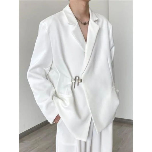 Casual Suit Jacket Men's Spring Summer Blazers Solid Color Long Sleeves Turndown Collar Pockets One Button Tops Jackets