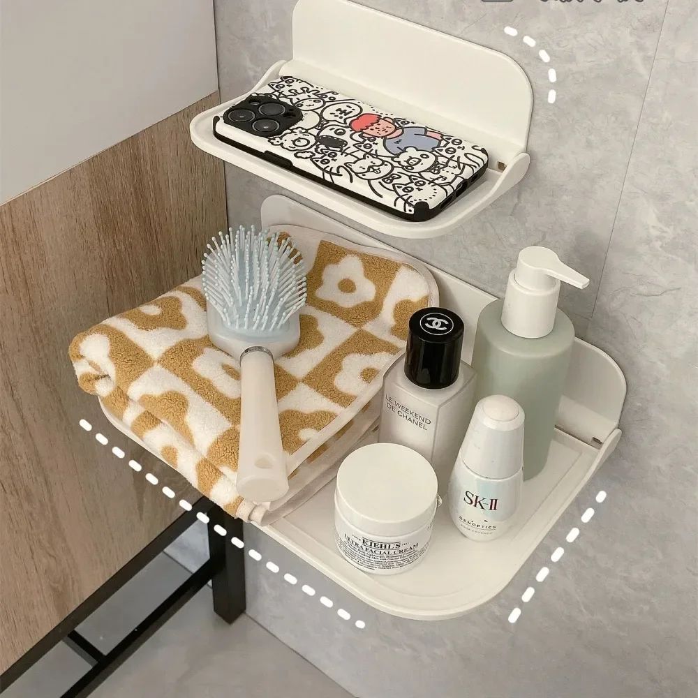 Prateleira de parede dobrável para celular sem furos no banheiro, rack de armazenamento para dormitório, decodificador de TV, ao lado da cama