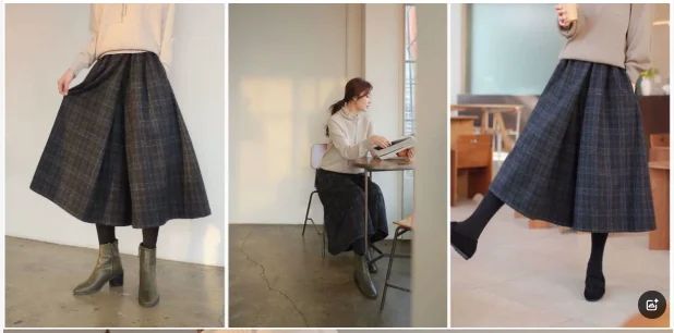 Women Elastic High Waist Woolen Pants Autumn Winter New Plaid Wool Wide Leg Pants Female Casual Loose Ankle-Length Skirts Pants